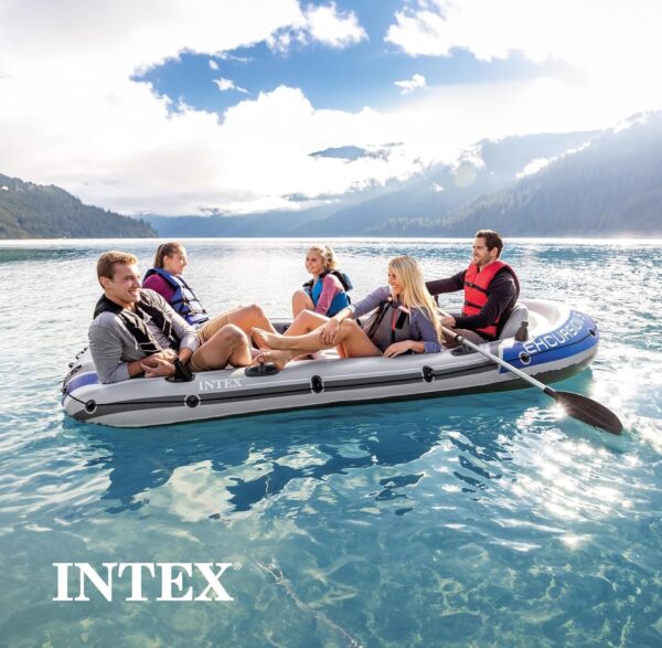 66e476741192467e8d7123572c27a0f4 INTEX Excursion Inflatable Boat Series: Includes Deluxe 54in Boat Oars and High-Output Pump – SuperTough PVC – Adjustable Seats with Backrest – Fishing Rod Holders – Welded Oar Locks