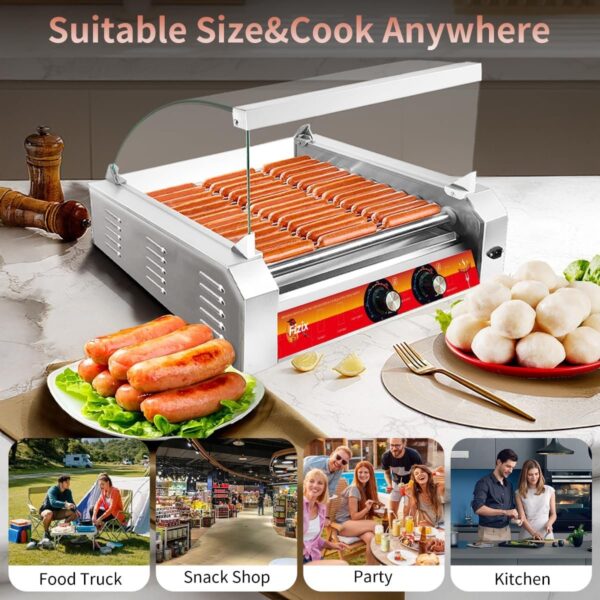 6756ce03ea6948918fd066fafc6d0877 1670W Commercial Hot Dog Rollers,11 Rollers 30 Hotdog Roller Grill,Stainless Steel Hot Dog Machine With Dust Cover,Hot Dog Roller Machine With Dual Temp Control And Led Light/Detachable Drip Tray