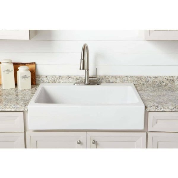 676eb66368d540589422872c2a0302a1 SINKOLOGY Josephine 34 in. 1-Hole Quick-Fit Farmhouse Apron Front Drop-in Single Bowl Crisp White Fireclay Kitchen Sink