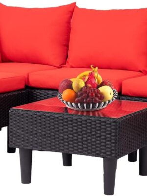 Patio Furniture Set 4 Pieces Outdoor Rattan Chair Wicker Sofa Garden Conversation Bistro Sets for Yard (Brown)