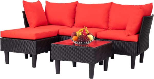 Patio Furniture Set 4 Pieces Outdoor Rattan Chair Wicker Sofa Garden Conversation Bistro Sets for Yard (Brown)