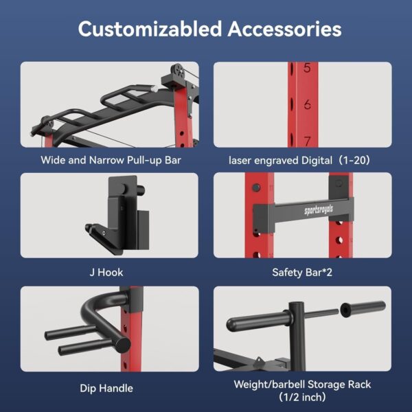 67a65d9070d94304823a05a076590935 Sportsroyals Power Cage,1600lbs Multi-Function Power Rack with Adjustable Cable Crossover System and More Training Attachment, Weight Cage for Home Gym