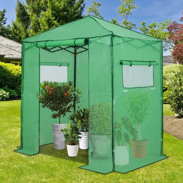 67aea419a27640c4891678a5a29b9500 EAGLE PEAK 6×4 Portable Walk-in Greenhouse, Pop-up Indoor Outdoor Garden Green House, Zippered Door and Windows, PE Cover, White