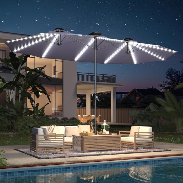 67daf3a6aad04c24b5c8933b734d28a4 15ft Patio Umbrella with Solar Lights, Large Double Umbrella Outdoor, Rectangle 180”x106” Umbrellas with 156 PCS LED Lights and Crank Handle for Backyard Deck Pool Shade in Black(1.9′′ Pole)