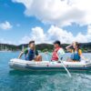 INTEX 68376EP Mariner 4 Inflatable Boat Set: Includes Deluxe 54in Boat Oars and High-Output Pump – Wear-Resistant Keel – Removable Fishing Rod Holders – 4-Person – 1100lb Weight Capacity