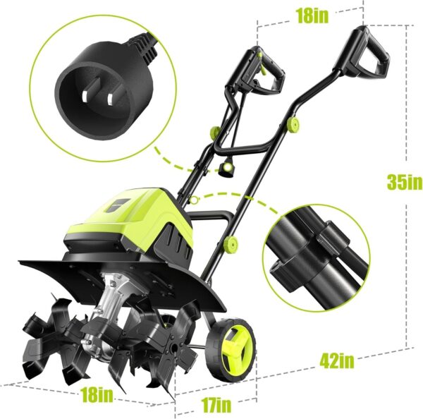 Electric Tiller, YERYORK 15-Amp 18-Inch Width 9-Inch Depth Corded Tiller Cultivator 24 Durable Steel Tines Gardening Tiller with Adjustable Wheels Foldable Handle for Easy Soil Cultivation