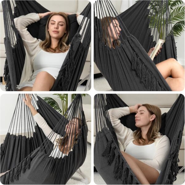 6804ab60fd034864941353002449f7f5 Y- Stop Hammock Chair Hanging Rope Swing, Max 500 Lbs, 2 Cushions Included, Large Macrame Hanging Chair with Pocket for Superior Comfort, with Hardware Kit (Beige)