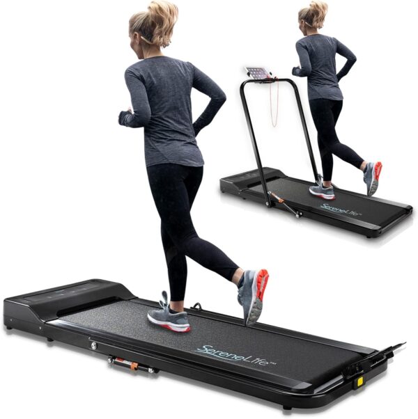 SereneLife Folding Treadmill – Foldable Home Fitness Equipment with LCD for Walking & Running – Cardio Exercise Machine – Preset and Adjustable Programs – Bluetooth Connectivity