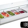 Refrigerated Condiment Prep Station, 135 W Countertop Refrigerated Condiment Station, with 2 1/3 Pans & 4 1/6 Pans, 304 Stainless Body and PC Lid, Sandwich Prep Table with Stainless Guard, ETL