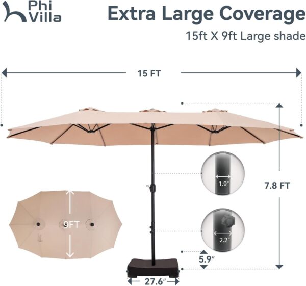 686d12f242a248309bbd01f402cd9ac7 15ft Patio Umbrella Double-Sided Outdoor Market Extra Large Umbrella with Crank, Umbrella Base Included (Dark Red)