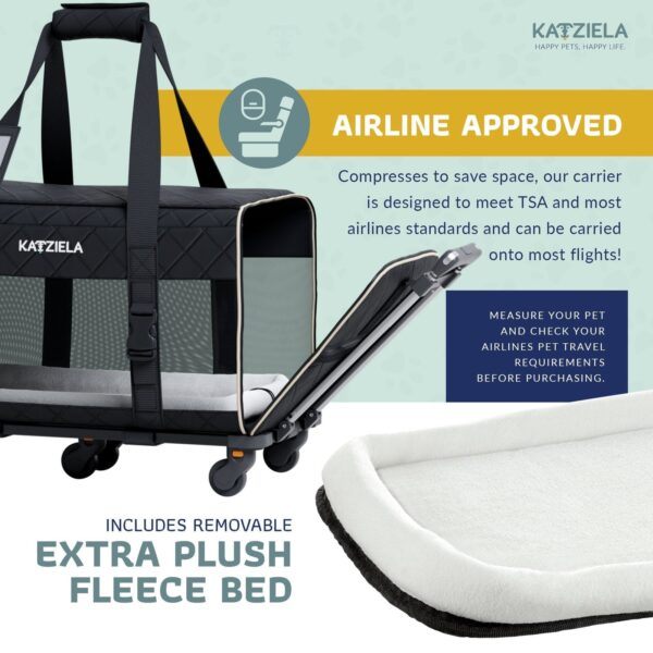 Quilted Chariot PRO Pet Carrier With Removable Wheels and Double Telescopic Handle