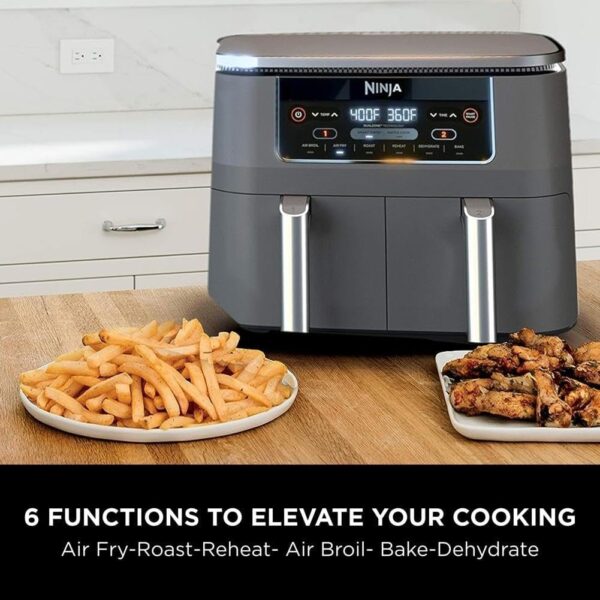 68aef9b71cc04892996b077098c0b774 DZ401 Foodi 10 Quart 6-in-1 DualZone XL 2-Basket Air Fryer with 2 Independent Frying Baskets, Match Cook & Smart Finish to Roast, Broil, Dehydrate for Quick, Easy Family-Sized Meals, Grey