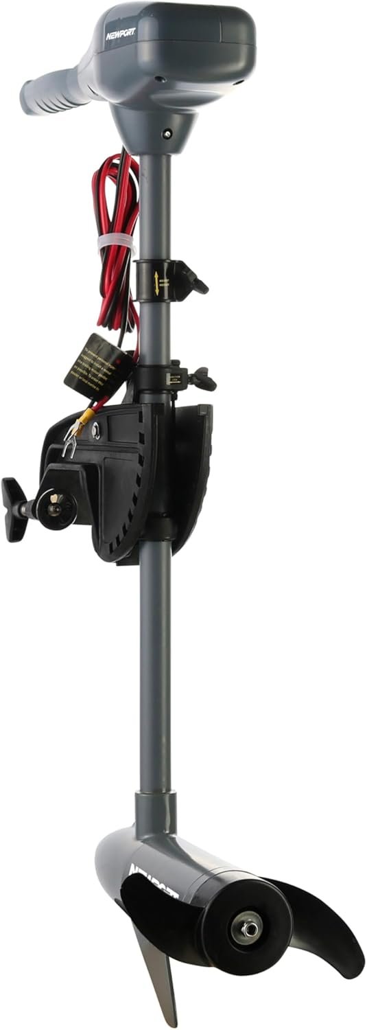 Kayak Series 55lb Thrust Saltwater Transom Mounted Electric Trolling Motor plus Newport 12V50Ah Deep Cycle Heavy-Duty Marine Battery, Sealed AGM Kit, Everything Needed to Operation Motor