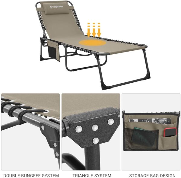 6926865697254b5eb9ecfa707d45b5c1 Adjustable 4-Position Folding Chaise Lounge Chair with Pillow Pocket, Supports 265lbs