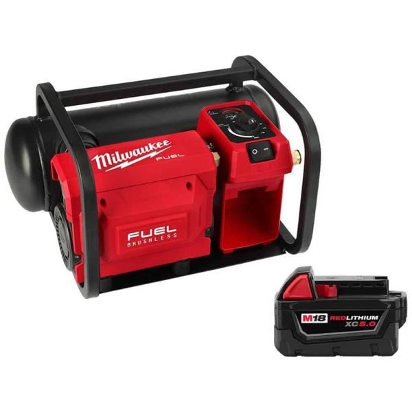 693a4ad19e27413497eacef8de6ff3c5 Milwaukee M18 FUEL 18-Volt Lithium-Ion Brushless Cordless 2 Gal. Electric Compact Quiet Compressor W/ 5.0 Ah Battery
