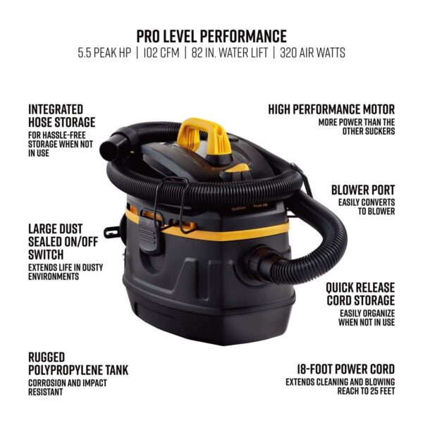 69675ad9efed41d384ccad4237cdf188 Vacmaster Professional Professional Wet/Dry , 5 Gallon, Beast Series, 5.5 HP 1-7/8 Hose Jobsite Vac (VFB511B0201), Black
