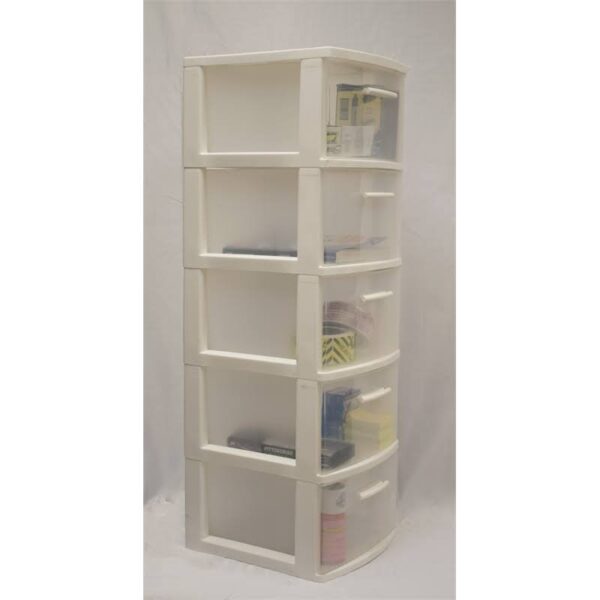 5-Drawer Plastic Storage Unit with Clear Drawers in White (2 Pack)