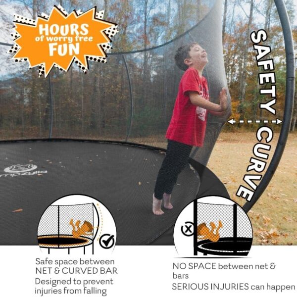 JUMPZYLLA Trampoline 8FT 10FT 12FT 14FT 15FT 16FT Trampoline with Enclosure – Recreational Trampolines with Ladder and AntiRust Coating, ASTM Approval Outdoor Trampoline for Kids