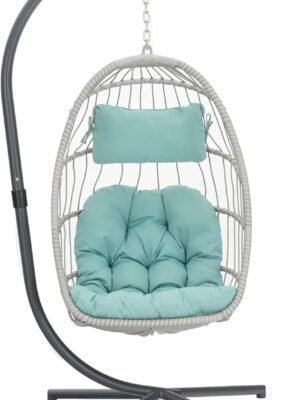 Yechen Indoor Outdoor Egg Hanging Chair with Stand, Patio Wicker Swing Egg Chair Indoor Swinging Chair Outdoor Hammock Egg Chair 350lbs Capacity for Patio Bedroom Balcony, Charcoal Grey (EG-001)