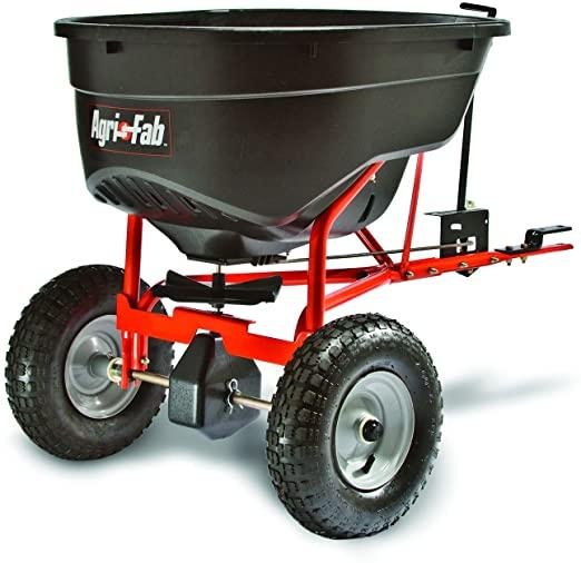 6a092991b8e74fe8a0e73fbdc3e6b81f 130-Pound Tow Behind Broadcast Spreader