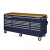 72 in. 18-Drawer Mobile Workbench with Solid Wood Top in Gloss Blue
