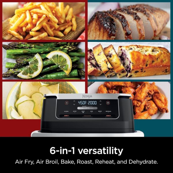 6a6b58f3cdc64deebfedff743b502978 DZ401 Foodi 10 Quart 6-in-1 DualZone XL 2-Basket Air Fryer with 2 Independent Frying Baskets, Match Cook & Smart Finish to Roast, Broil, Dehydrate for Quick, Easy Family-Sized Meals, Grey