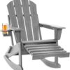 Folding Adirondack Rocking Chair,4-in-1 Multifunctional Patio Chair with Retractable Ottoman, Outdoor Chair Wood Texture, Lawn Chair for Porch, Backyard, Pool(Grey)