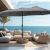 15ft Patio Umbrella Double-Sided Outdoor Market Extra Large Umbrella with Crank, Umbrella Base Included (Dark Red)