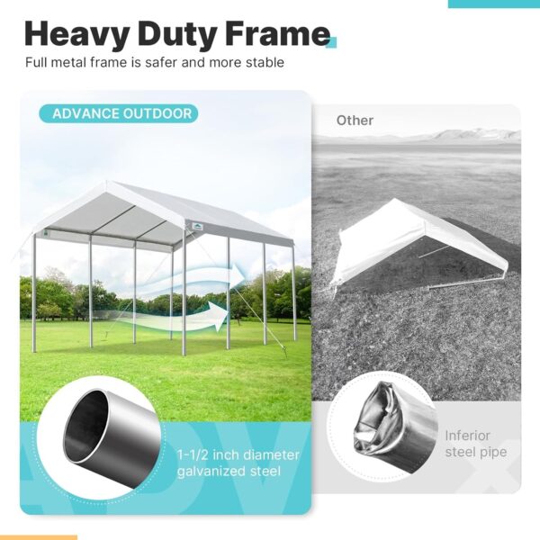 ADVANCE OUTDOOR 10×20 ft Heavy Duty Carport Potable Car Canopy Garage Party Tent Boat Shelter, Adjustable Height from 9.5 ft to 11 ft, Beige