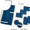Linen Set – Apron, Pot Holders, Oven Mitts, & Tea Towels – 100% Organic Cotton – Durable, Machine Washable