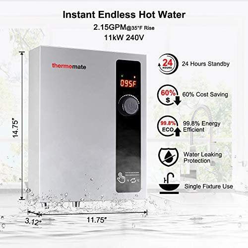 6b2e89e5d35a4ee8bff993dab17ab3ae Electric Tankless Water Heater, 11kW at 240 Volt, On Demand Instant Hot Water Heater