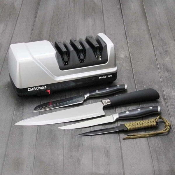 Chef’sChoice Trizor 15XV Professional Electric Knife Sharpener for Kitchen Knives, 75db, 3 Slots, Gray