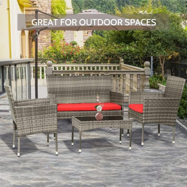 Patio Furniture Set 4 Pieces Outdoor Rattan Chair Wicker Sofa Garden Conversation Bistro Sets for Yard (Brown)