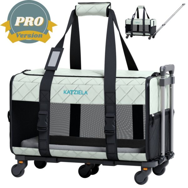 Quilted Chariot PRO Pet Carrier With Removable Wheels and Double Telescopic Handle