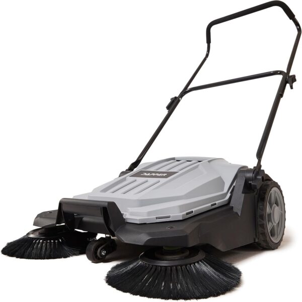 6b7a19a16be24a43bd9418d9700406bc Walk-Behind Outdoor Hand Push Floor Sweeper – 5.25 Gallon Capacity – 25.5′′ Sweeping Width – Sweeps up to 27,900 ft2 / Hour, Grey