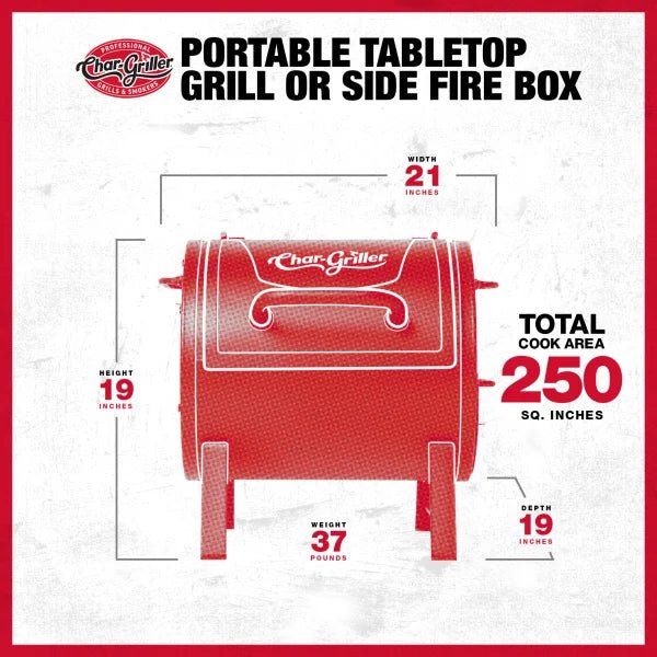 Griller Portable Charcoal Grill and Side Fire Box 17-in W Black Barrel Charcoal Grill