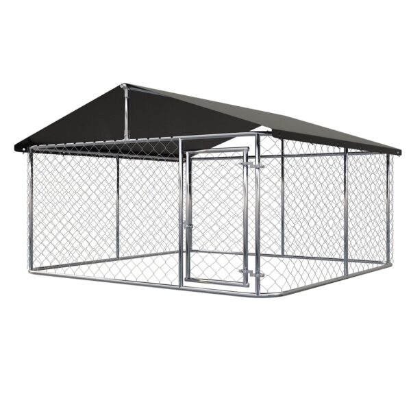 Outdoor Dog Kennel Dog Cage Dog Playpen Dog Fence Chicken Coop Hen House Heavy Duty Pet Playpen with Large Galvanized Chain Link with UV and Water Resistant Black Proof Cover