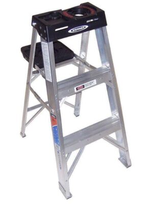 3 ft Aluminum Stepladder, 300 lb Capacity, Slip-Resistant Steps, Tool Tray