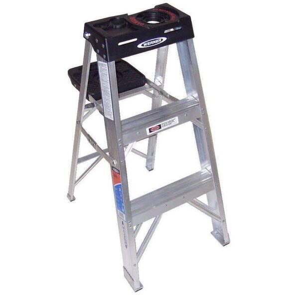 6b8f336bd7c24eb3801cba6d5b9355e7 3 ft Aluminum Stepladder, 300 lb Capacity, Slip-Resistant Steps, Tool Tray
