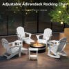 Folding Adirondack Rocking Chair,4-in-1 Multifunctional Patio Chair with Retractable Ottoman, Outdoor Chair Wood Texture, Lawn Chair for Porch, Backyard, Pool(Grey)