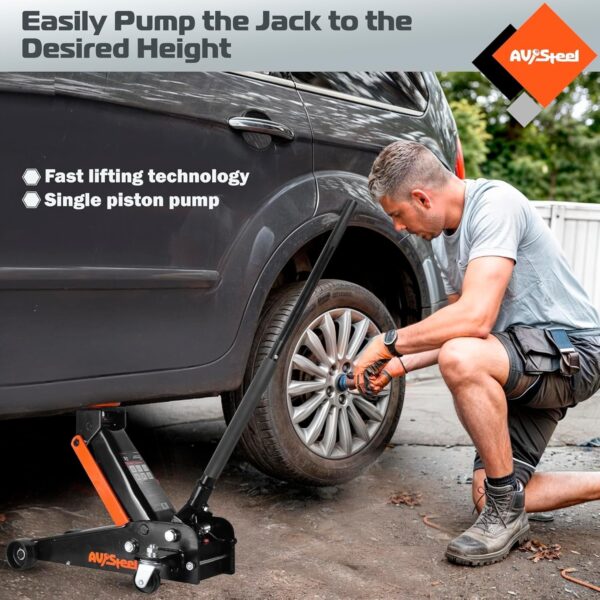 6c080113eb1946ae9278afd87ce3320d 3 Ton Heavy Duty Hydraulic Floor Jack for Car (6600 lbs) With Single Piston Pump, Quick Lift, Lifting Range 5.5” to 18.5”