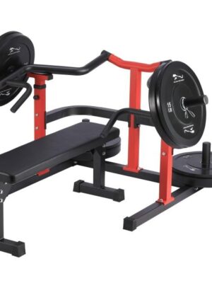 Chest Press Machine, 1050LBS Capacity, Independent Converging Arms, Weight Bench Press with Adjustable Flat Bench for Upper Body Workouts, Red