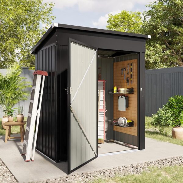 6c148d3e4cb94111af727e1f7c21448f Aoxun 6.2×4 FT Shed Outdoor Storage Shed Metal Garden Shed with Lockable Doors & Slooping Roof Tool Shed Bike Shed for Backyard, Patio, Poolside (Brown)