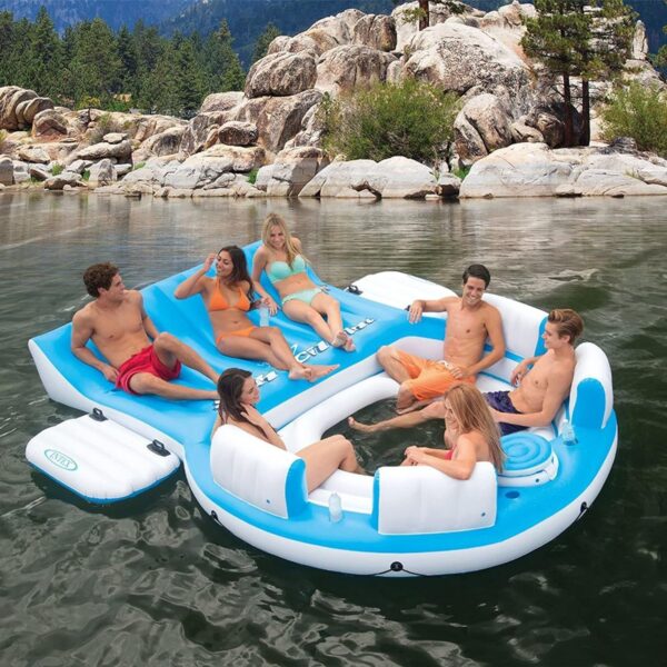 6c3e9900294342f4bd7815acc1788421 56299EP 145 x 125 x 20 Inch Splash N Chill Inflatable Lake and Pool Relaxation Island Lounger Seat for up to 7 Adults, Blue and White