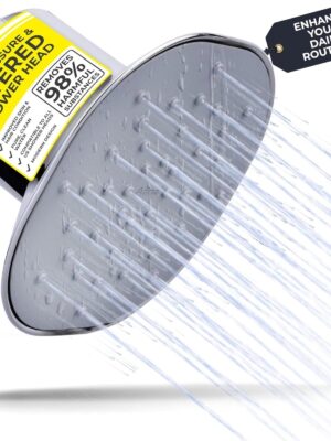 High Pressure Filtered Shower Head – Advanced Filtration for Hair, Skin & Nails – Reduces Itchiness, Blemishes, Dryness – Easy Install & Universal Fit with Long-Lasting Filters (Chrome)