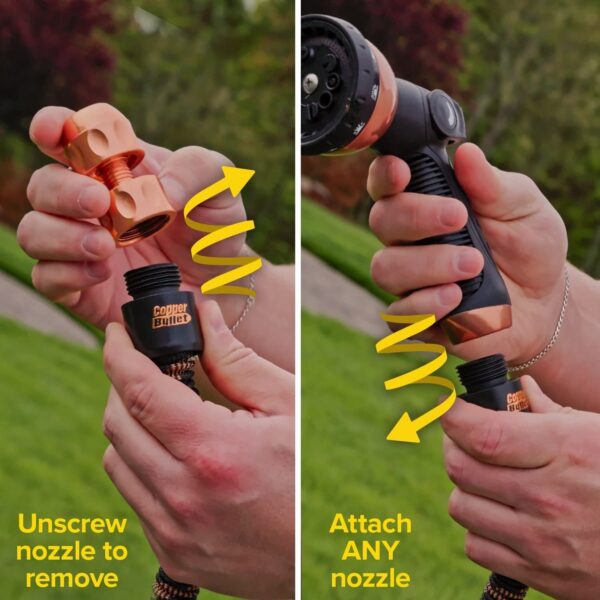 6ce367dd2ca5463fbdebab09f33687db 2024 Pocket Hose Copper Bullet AS-SEEN-ON-TV Expands to 50 ft REMOVABLE Turbo Shot Multi-Pattern Nozzle 650psi 3/4 in Solid Copper Anodized Aluminum Fittings Lead-Free Lightweight No-Kink Garden Hose