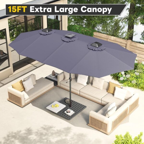 6d25745a204149afa47d2250a6e6edfa 15ft Patio Umbrella with Solar Lights, Large Double Umbrella Outdoor, Rectangle 180”x106” Umbrellas with 156 PCS LED Lights and Crank Handle for Backyard Deck Pool Shade in Black(1.9′′ Pole)