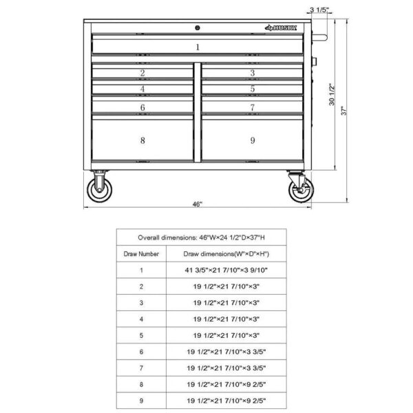 6d6e6aff9c6f4ebfbc8fa81174e8dcfe 46 in. W x 24.5 in. D 9-Drawer Gloss Black Deep Tool Chest Mobile Workbench with Hardwood Top and Power Station