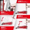 3 Ton Low Profile, Aluminum and Steel Racing Floor Jack with Dual Pistons Quick Lift Pump for Sport Utility Vehicle, Lifting Range 3-15/16′′ min to 18-5/16′′ max, Red