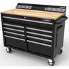 46 in. W x 24.5 in. D 9-Drawer Gloss Black Deep Tool Chest Mobile Workbench with Hardwood Top and Power Station
